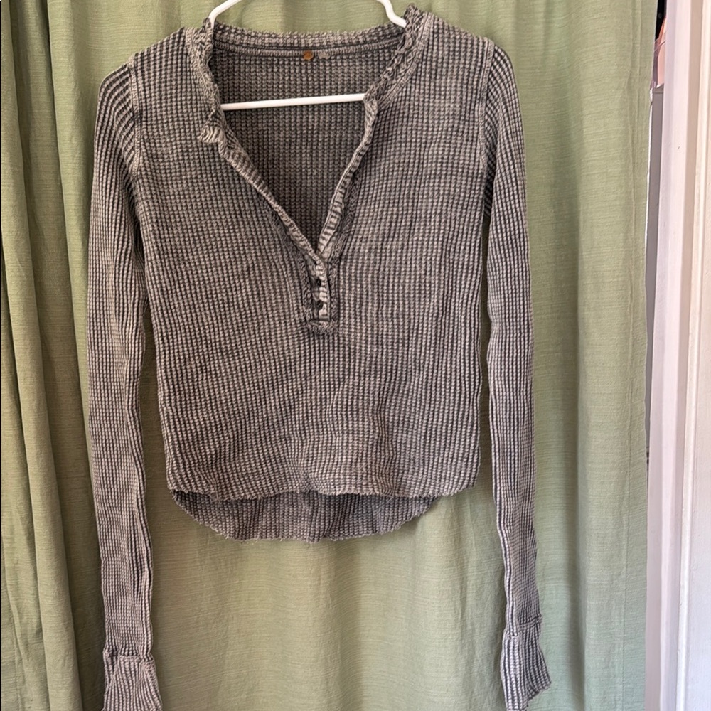Free People Charcoal Textured Blouse